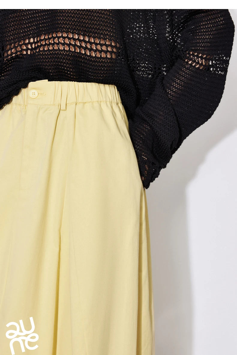 Toyouth Women Cotton A Line Umbrella Skirt Mid Calf Black