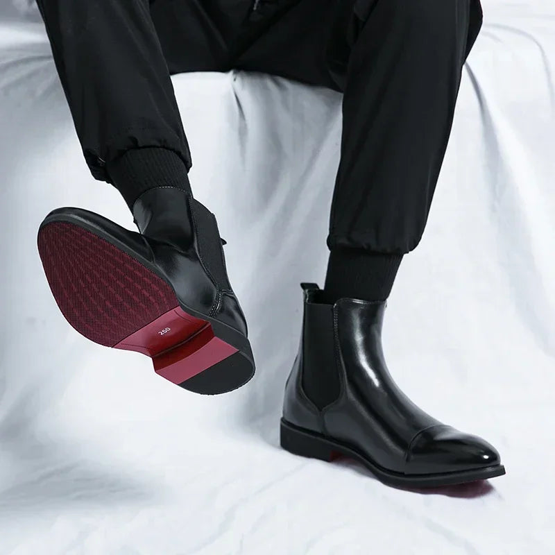 Chelsea Boots for Men Red Sole Pu Ankle Business Round Toe Slip-On Mens Boots Size 38-46 Men Shoes