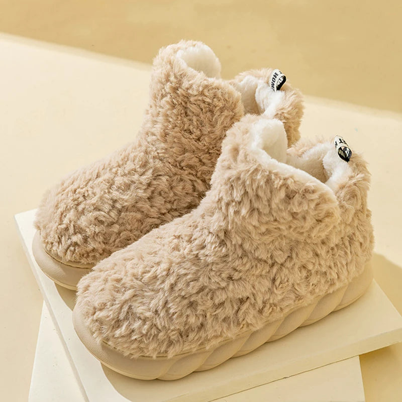 Comwarm Fur Slippers For Women Winter 2023 New Warm Cozy Furry Boots For Home Indoor Cute Soft Sole Plush Slides For Cotton Shoe