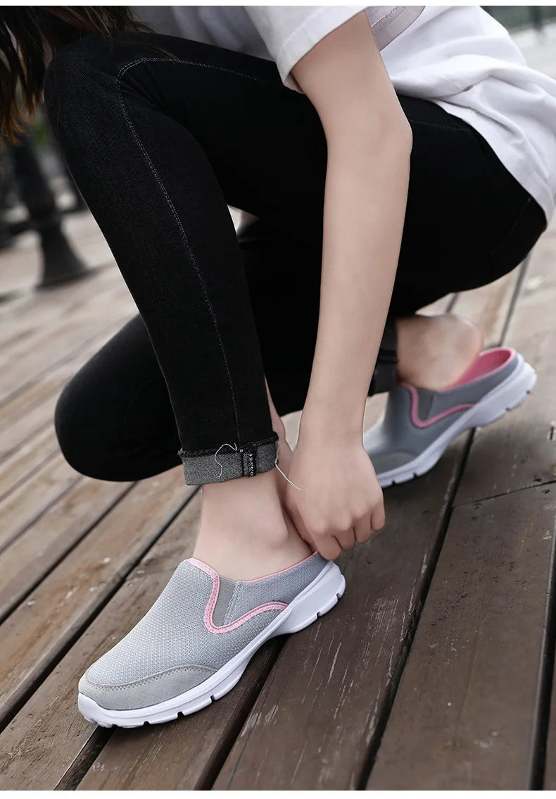 2023 Men Casual Mules Mesh Breathable Flat Slippers Summer Couple Shoes Large Size Loafers Fashion Shoes Men Street Slippers