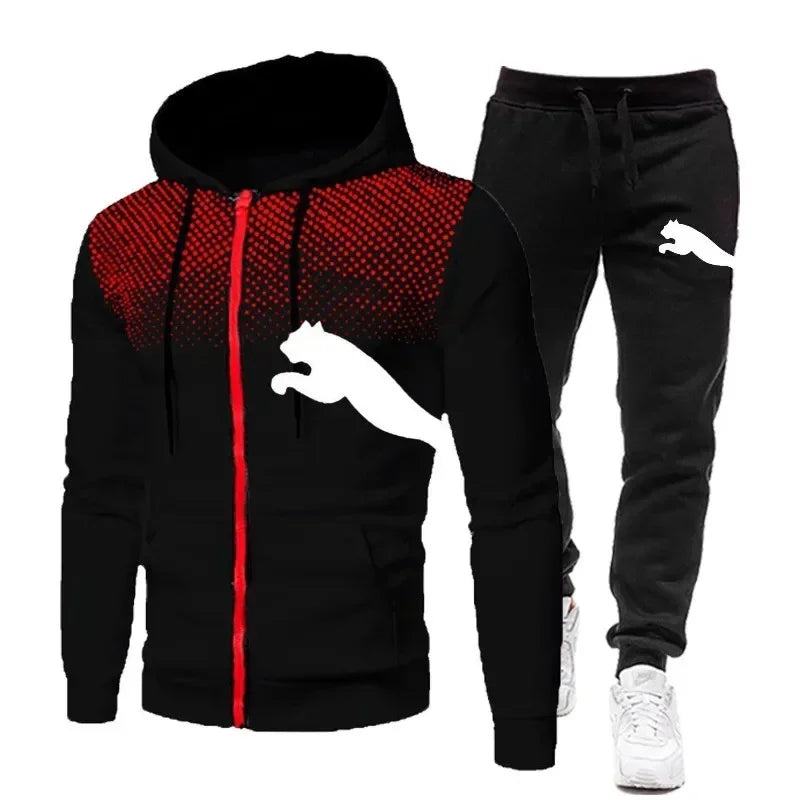 Two-piece Set of Men's Casual Outdoor Sportswear for Autumn, Men's Two-piece Set of Zippered Hooded Sweatshirt and Sweatpants BAZAARHUBO
