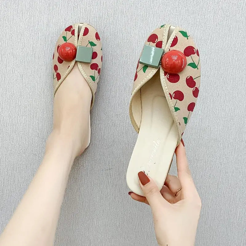 Slides Kawaii Shoes Round Toe Cute Women's Slippers and Ladies Sandals Mules Summer 2025 Flat Outside Comfortable Elegan Y 39 W