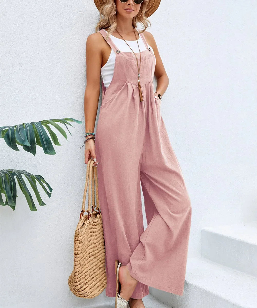 Women Summer Autumn Casual Straps Jumpsuits Elegant High Waist Wide Leg Trousers Harajuku Sleeveless Rompers Streetwear Overalls
