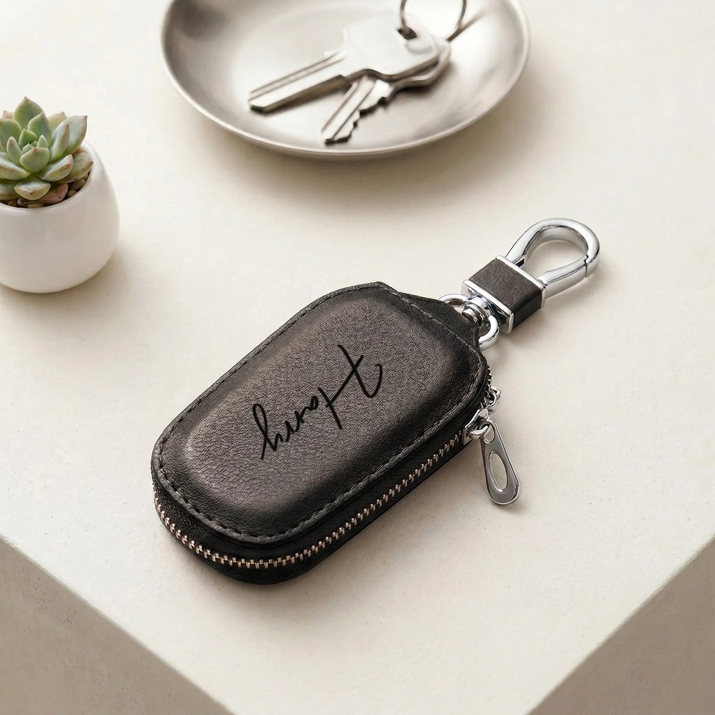Personalized Custom Zipper Key Case Laser Engraving DIY Name Creative Keychain Cover With Zipper Durable PU Faux Leather Gifts