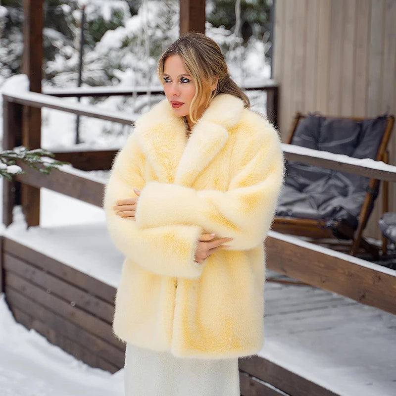 Neo Mint Women Winter 2024 High Quality Luxury Faux Fur Coat Thicken Warm Overcoat Outerwear Hot Girls Solid Long Fox Fur Jacket