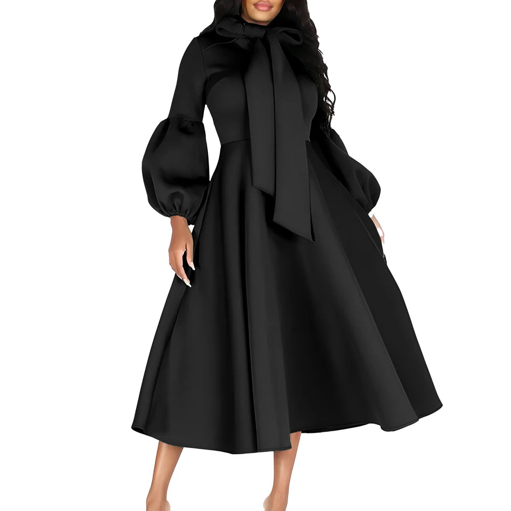 Church Dresses for Black Women African Vintage Fashion Bow Neck Formal Party Dress Ladies Elegant Swing Evening Dress Nice
