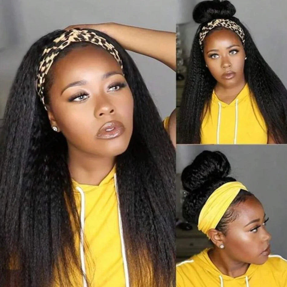 Kinky Straight Headband Wig Remy Human Hair Wig Ready To Wear Peruvian Yaki Straight Headband Isee Human Hair Wig for Women
