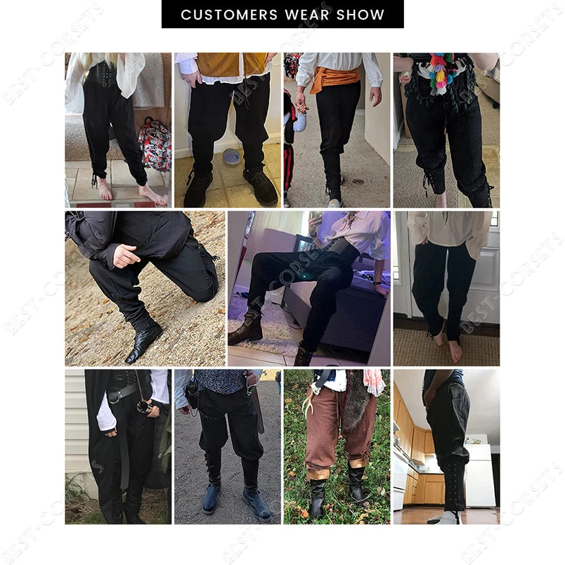 Medieval Pants for Men Costume Cosplay Renaissance Bandage Pants Gothic Trousers Plus Size Pirate Pants Brown Black