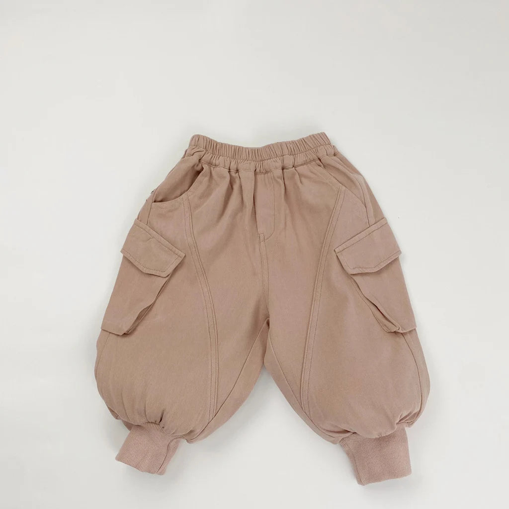 1-7 Y Kids Casual Pants  2026 Spring New Arrivals Korean Style Loose-Fit Cuffed Ankle Cargo Pants with Pockets for Boys and Girl