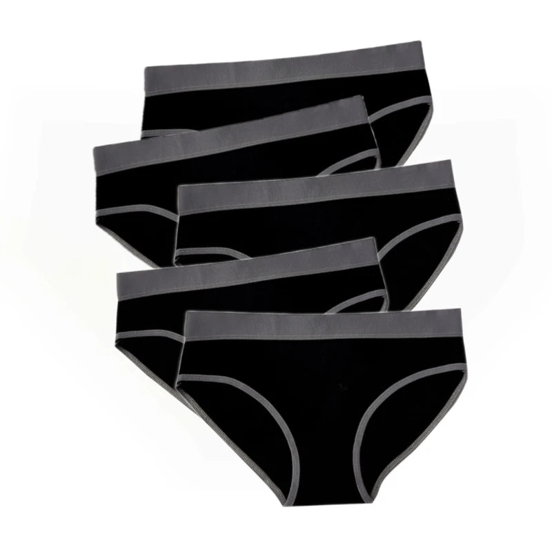 5Pcs/Set Sport Cotton Panties Women Middle Waist Briefs Girls Solid Color Underwear Breathable Underpants Color Blocked Triangle