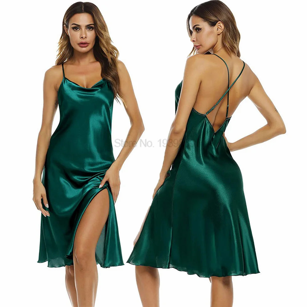 Summer Nightdress Ruffles Lady Nightwear Nightgown Satin Spaghetti Straps Skirt Intimate Lingerie Sexy Home Clothes Bathrobe