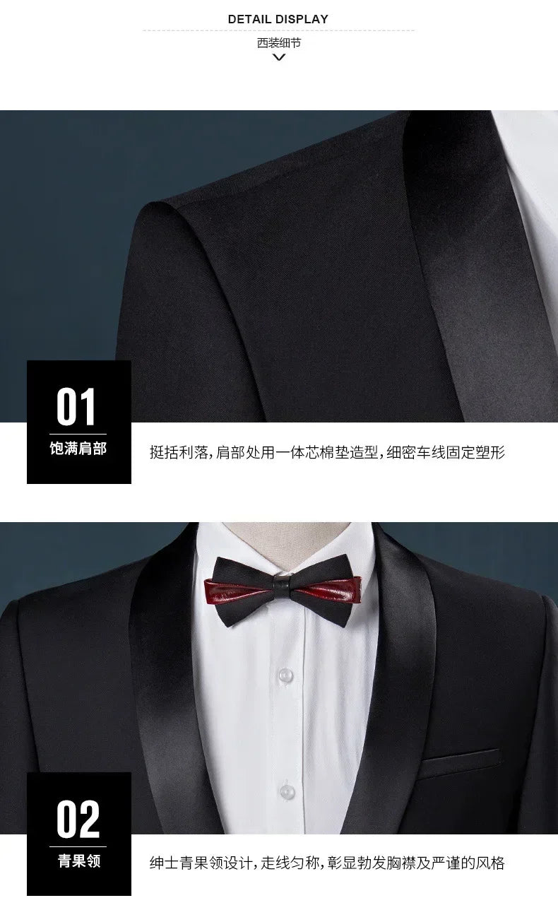 ( Jacket + Vest + Pants ) Men's 3 Piece Tuxedo Suit Set, Beige Blazer with Black Shawl Lapel for Wedding, Groom, Formal Party