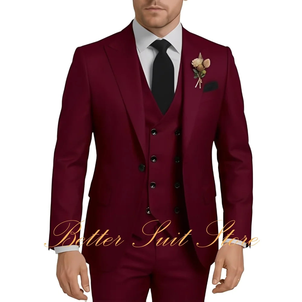 Men's Suits 3 Piece Set Wedding Groom Tuxedo Slim Fit Blazer Vest Pants One Button Jacket Formal Men Suit Set