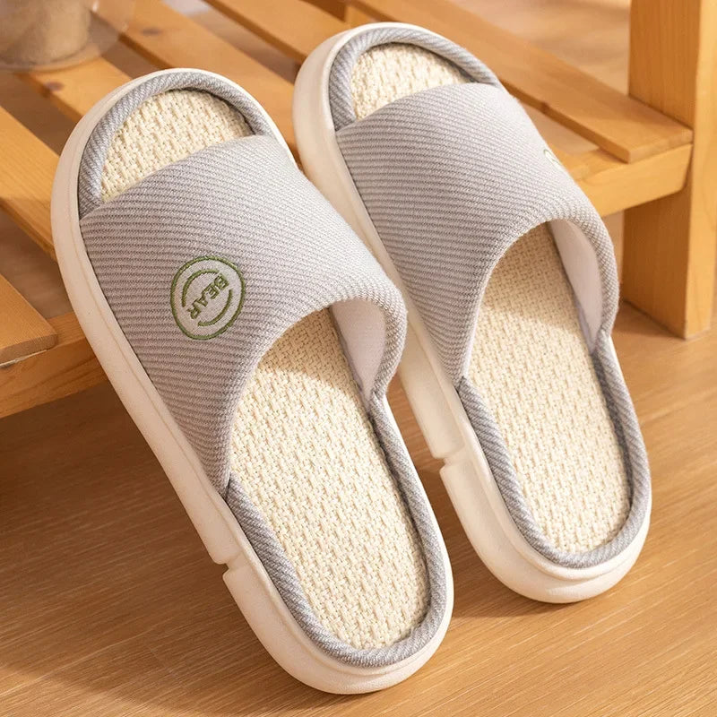 Couples Home Linen Slippers Women Indoor Soft Comfortable Bedroom Slides Men Leisure Non Slip House Shoes Platform Cotton Flats
