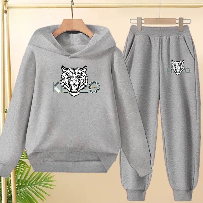 Children's 3-12Yrs Tiger print Pullover Hoodie Boys Girls Toddler Sweatshirt+Trousers Casual Fashion Charming Sports Jogging Set