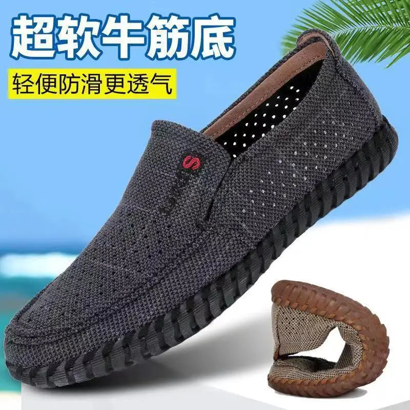 Men's Mesh Shoes Summer Hollow Out Breathable Casual Shoes Large Size Oxfords Bottom Work Shoes Soft Comfort  Flats Male Sneaker