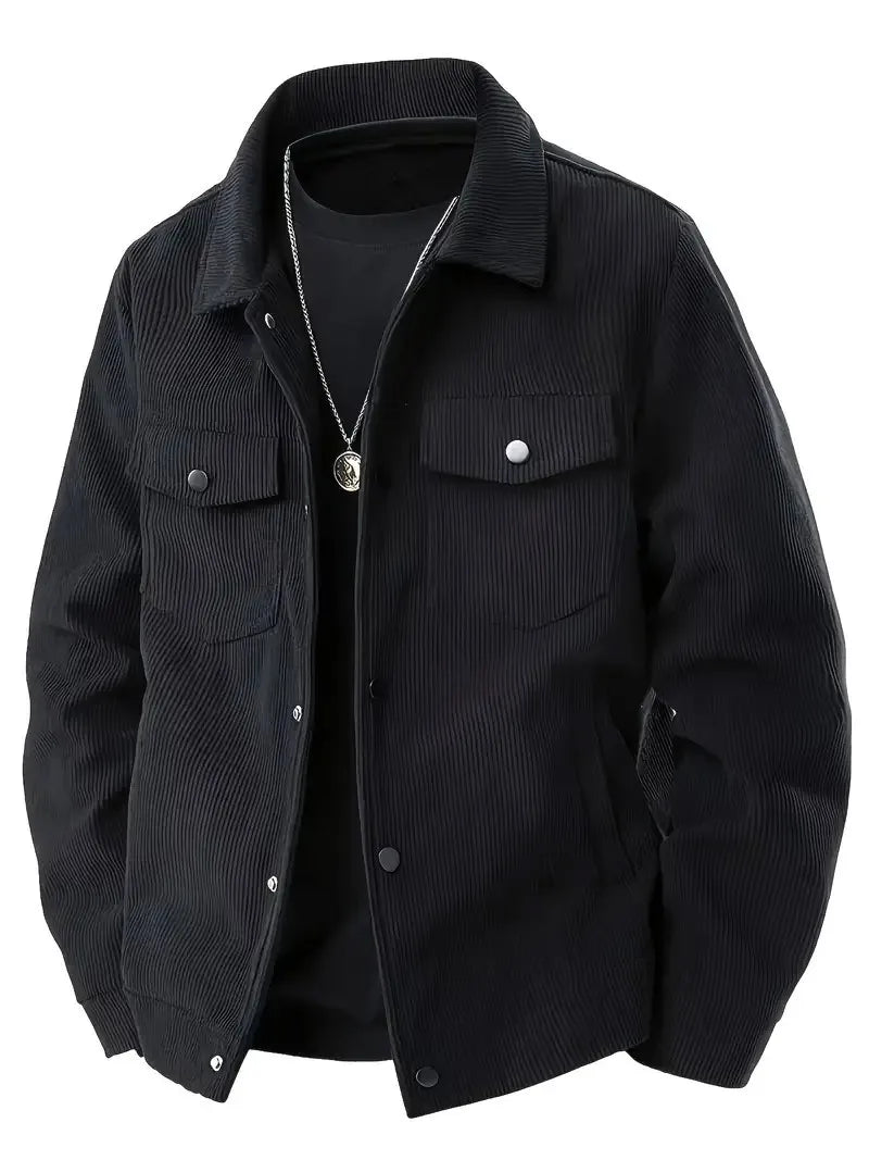 Men's Corduroy Trucker Jacket Casual Button Down Long Sleeve Lapel Collar Pocketed Coat for Daily Wear Streetwear Outfits