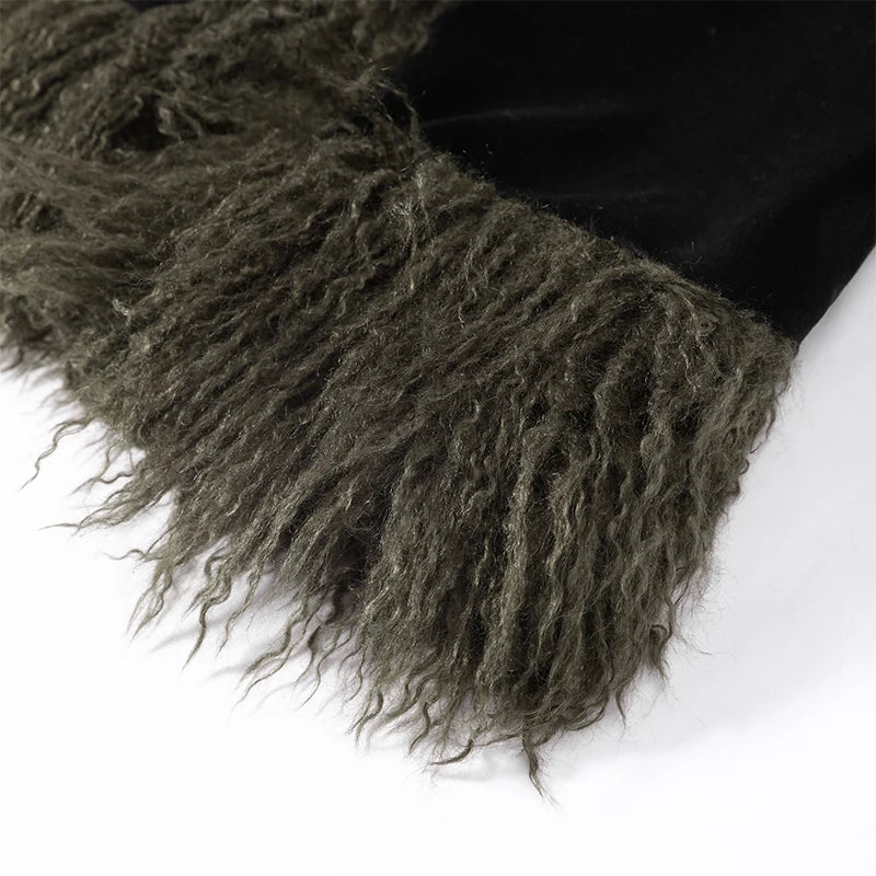 Vintage Patchwork Women's Faux Fur Trim Coat Urban Lapel Full Sleeve Female Jacket Female 2026 Autumn Winter Lady Streetwear New
