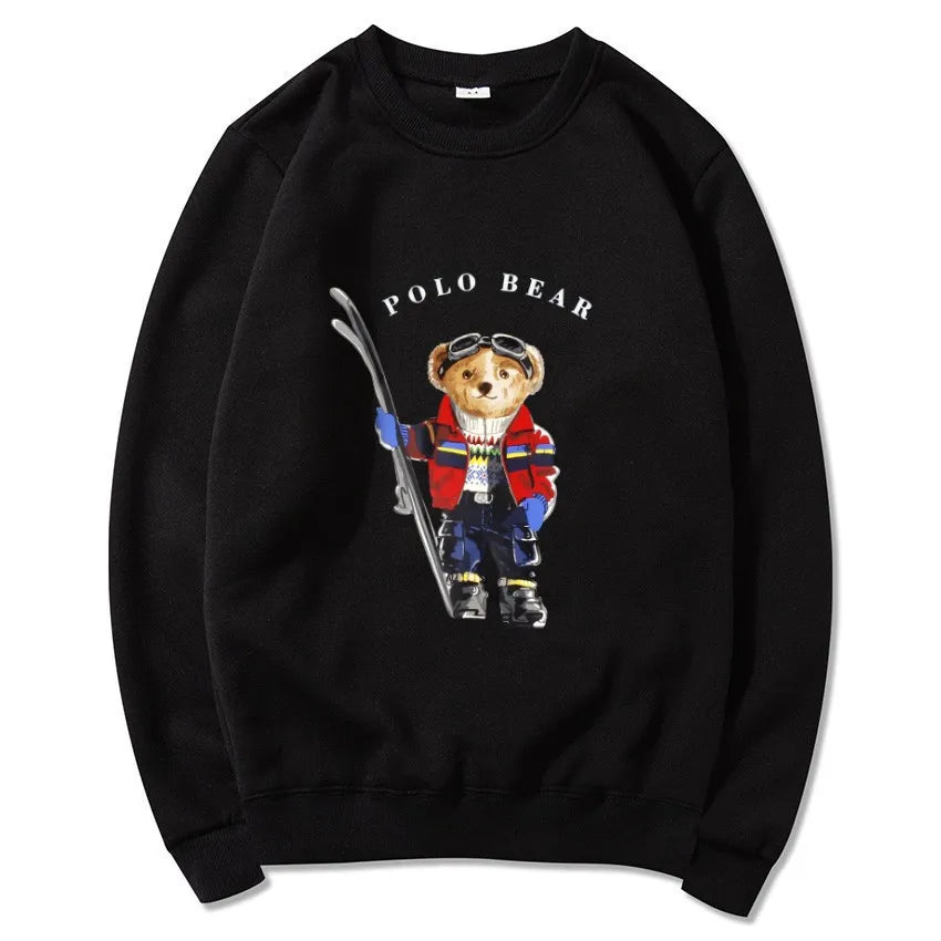 Men's casual and comfortable pullover, fashionable and versatile hooded sweatshirt with teddy bear pattern, sports shirt BAZAARHUBO