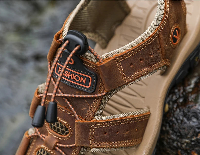 Men Sandals Summer Genuine Leather Mens Casual Shoes Outdoor Leather Sandals for Men Beach Shoes Roman Shoes Rubber Water Shoes