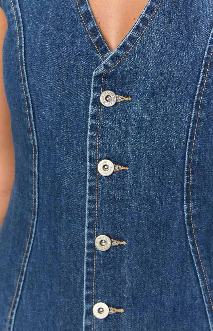 Denim Dress Women Mid Length Dresses Vest Vestidos Y2k Streetwear Elegant Splice Party Night Work V Neck Sleeveless Tight Waist