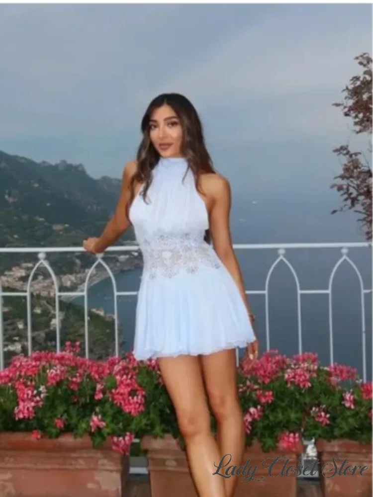 Women Lace Patchwork Pleated Slip Green Maix Dress Sexy Spaghetti Strap Sleeveless Backless 2026 Summer Vacation Beach Robe New