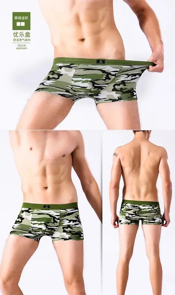 4Pcs/Men's Boxers Camouflage Military Panties Man Sexy Boxer Soft Shorts Underwear Male Army Green Underpants for Men Plus Size