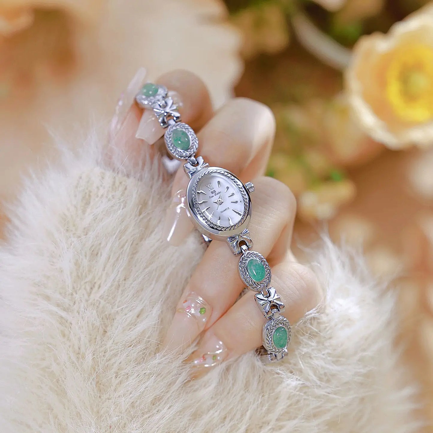 Elegant Women's Watch Jade Bracelet Small Clock Fashion Quartz Watches Luxury Golden Wristwatch Gifts For Women Original Brand