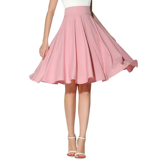 Classic Solid Color Retro Knee Length Pleated Midi Skirt For Girls Preppy Style Fashion Sweet High Waist A-line Dress