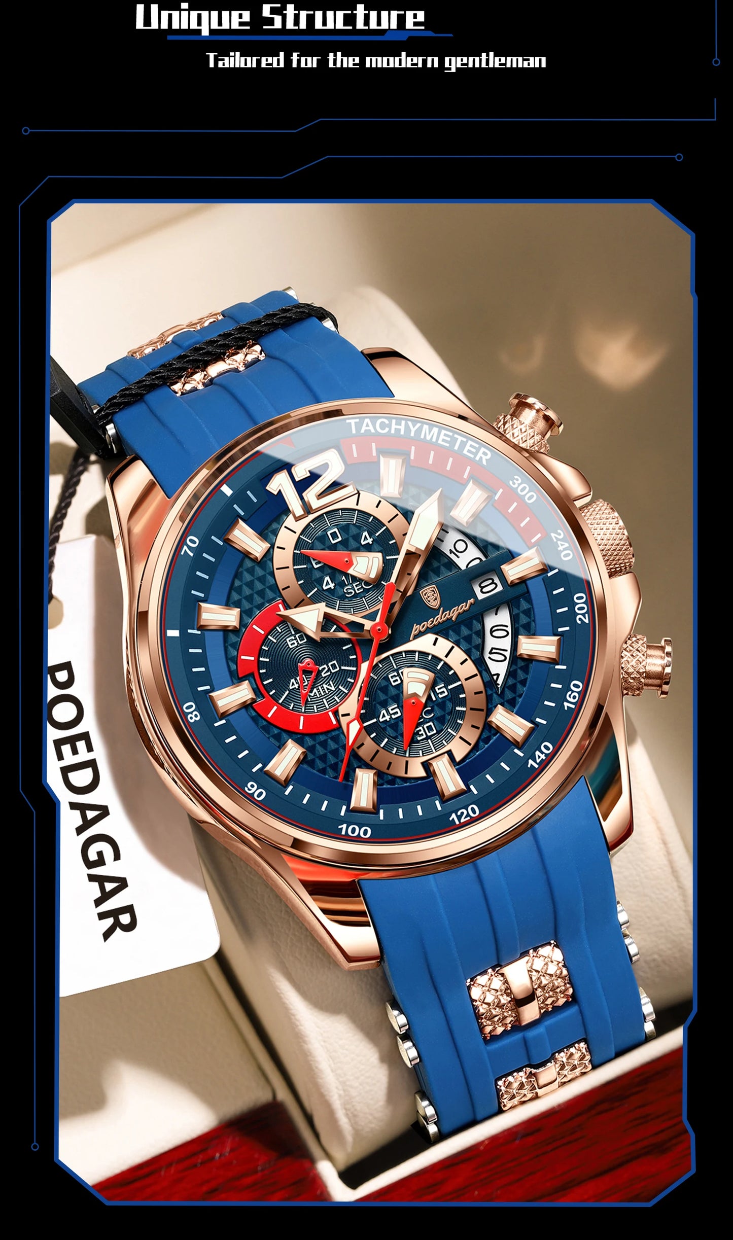 POEDAGAR Luxury Watch For Men Date Chronograph Luminous Waterproof Silicone Male Watch Fashion Sports Quartz Men's Watches Reloj