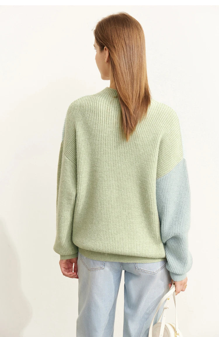 AMII Minimalism Sweaters Women 2024 Spring Street wear Spliced Knitted Top Drop Sleeve Loose Full Pullovers Sweaters 12344144