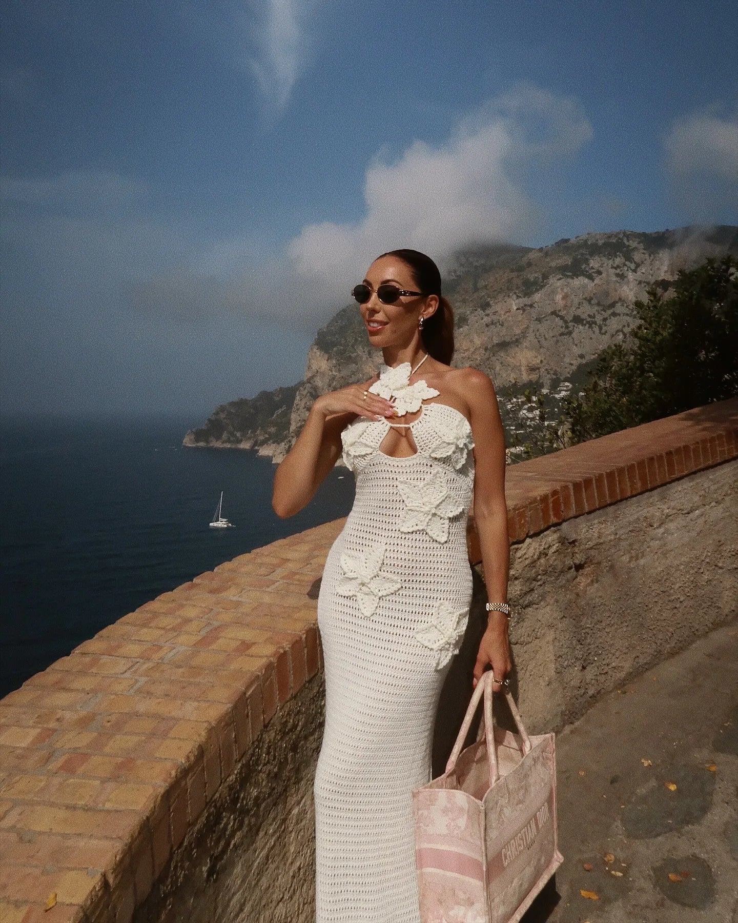 Sexy 3D Flower Knitted Dress Women  Hollow Out Halter Sleeveless Beach Long Dresses Female 2024 Summer Vacation Ladies Vestidos
