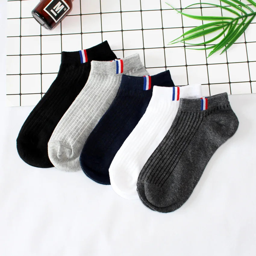 5 Pairs Thin Boat Socks Summer Blending Plain Color Mens Casual Breathable Sweat Absorbing Calibration