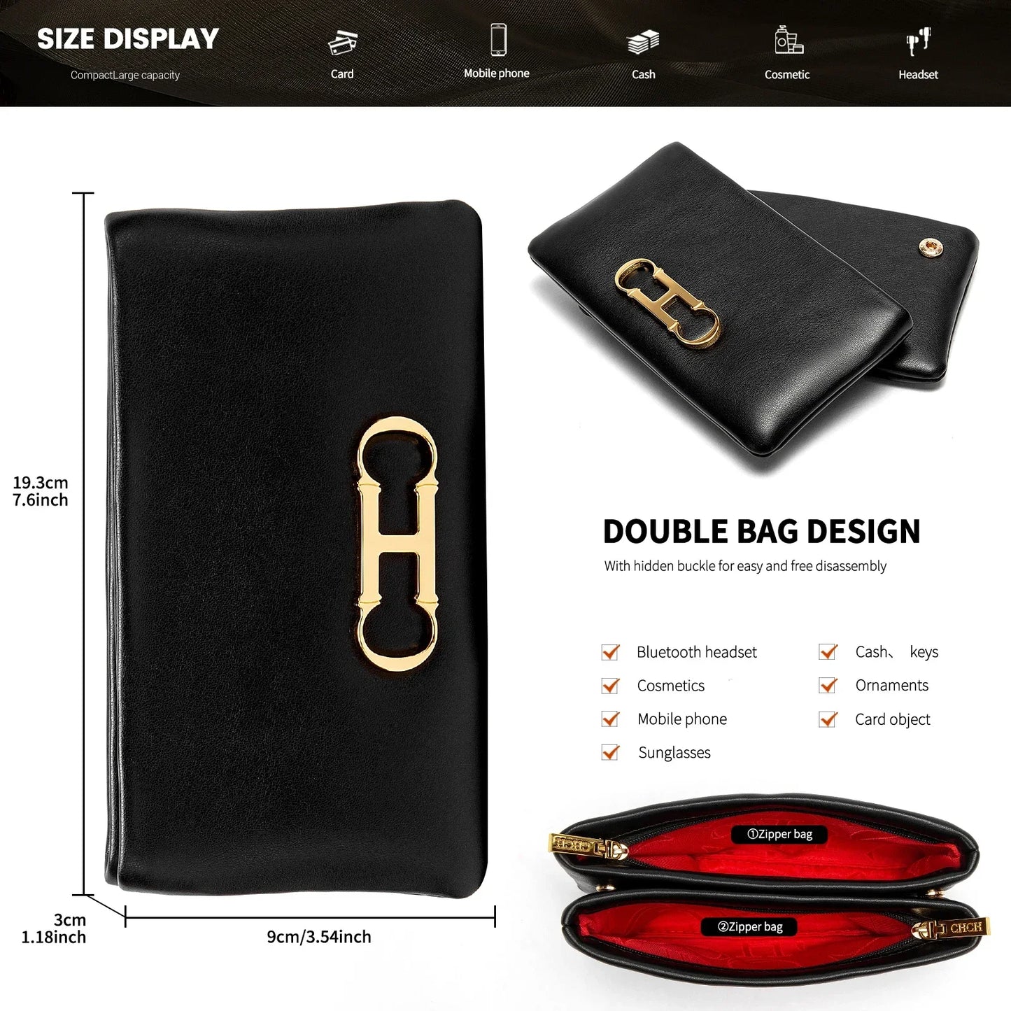 Retro and Versatile Solid-color Fashion New Women's Rectangular Clutch Minimalist Classic Letter-style Cardholder