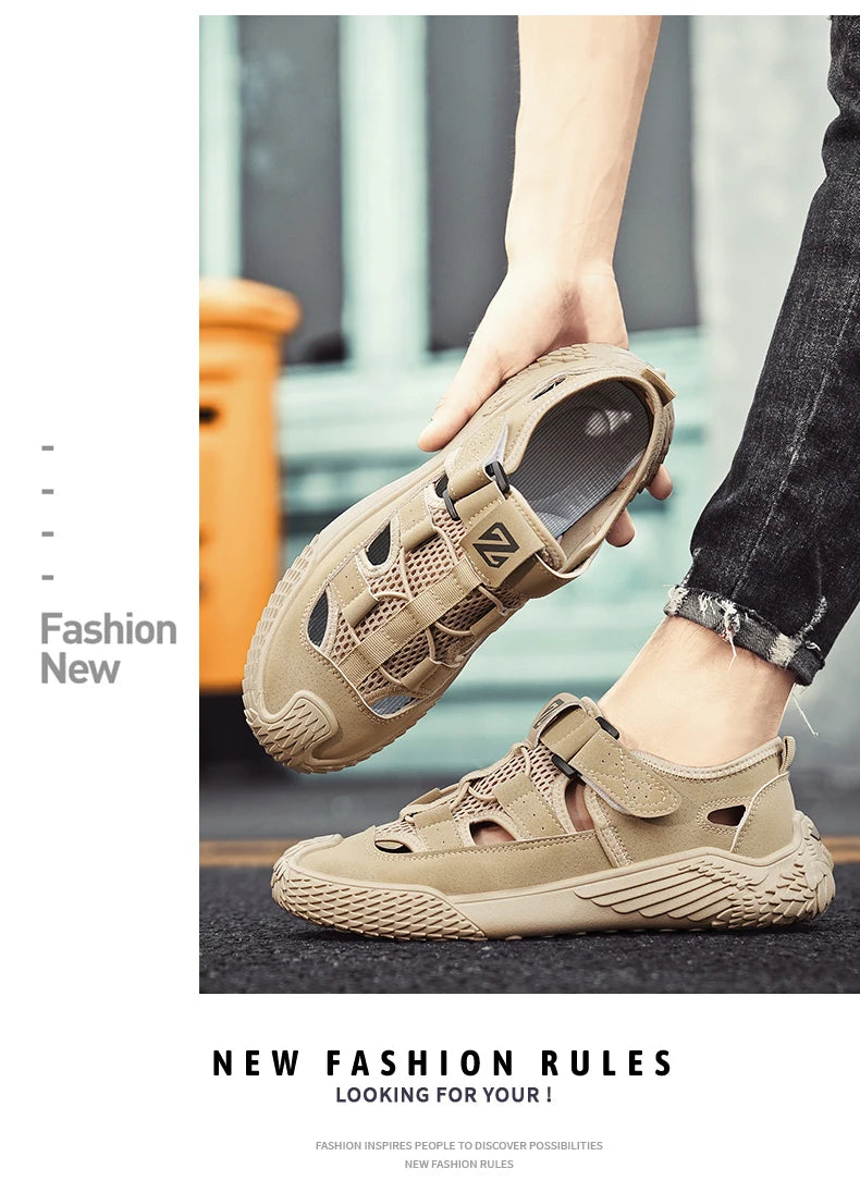 Large Size Sandals for Men, New Summer Style, Trendy, Versatile, Casual Sports Sandals, Soft-Soled Hollow Beach Shoes for Men
