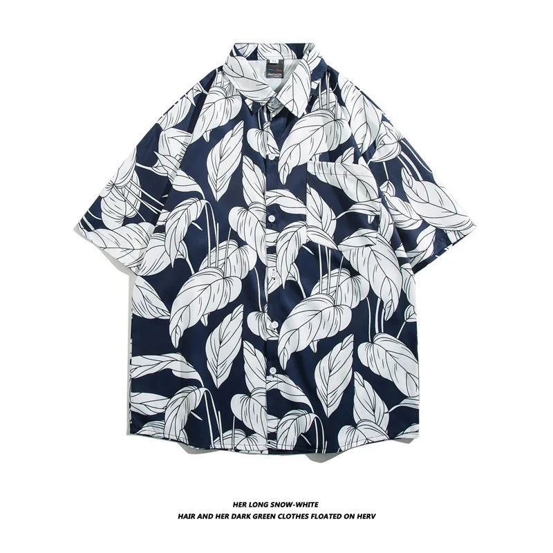 Men's Hawaiian Polyester Summer Short Sleeve Shirt Tropical Leaf 3D Pattern Printing Beach Male Shirts Casual Blouse For Men