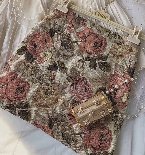 American Style Skirts Women Retro Streetwear Summer Party Ladies Floral Mini Trendy High Waist Slim Maillard Gentle Faldas Cozy