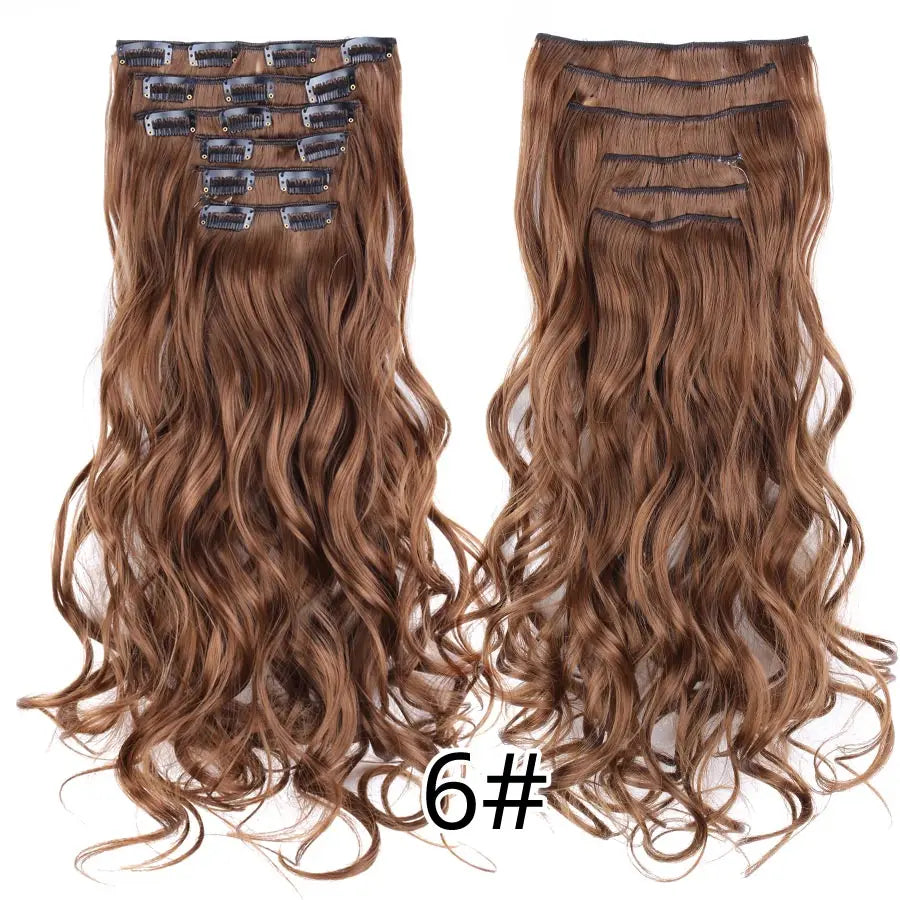 22 Inches Synthetic Long Straight Hairstyle 16 Clips 6Pcs/Set Hair Extensions Blonde Black Hairpieces Heat Resistant For Women