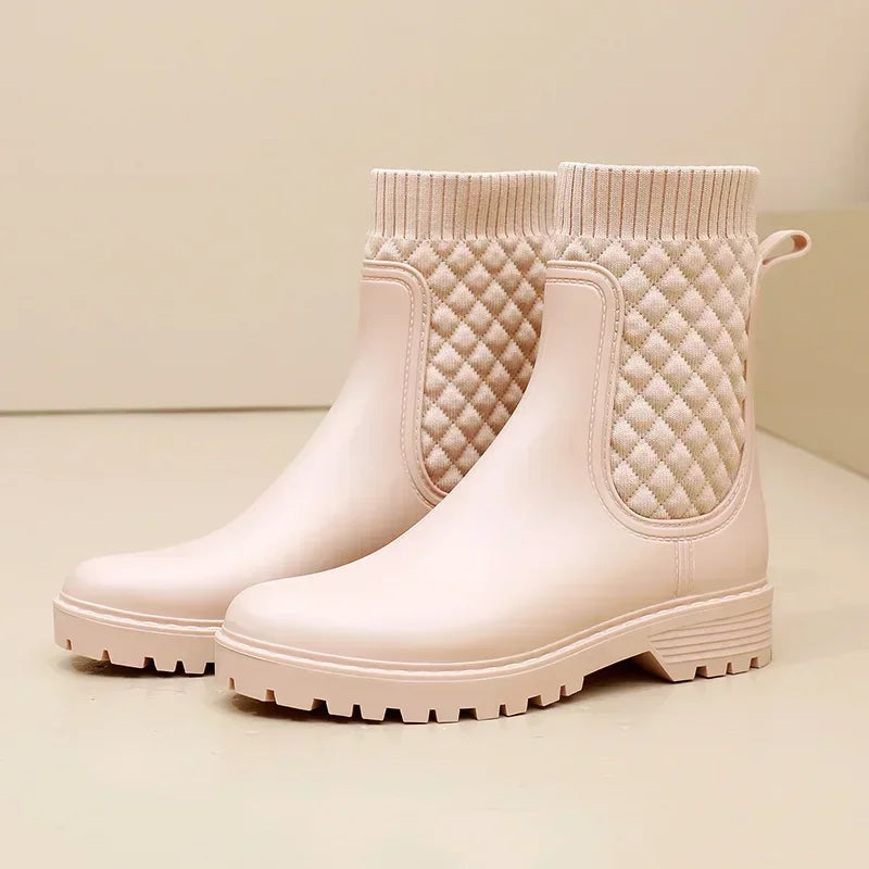 Designer Rain Boots Women's Waterproof Shoes Rainy Ladies Pink Fur Rubber Rainshoes Woman Galoshes Non-slip Pull-on Rain Boots