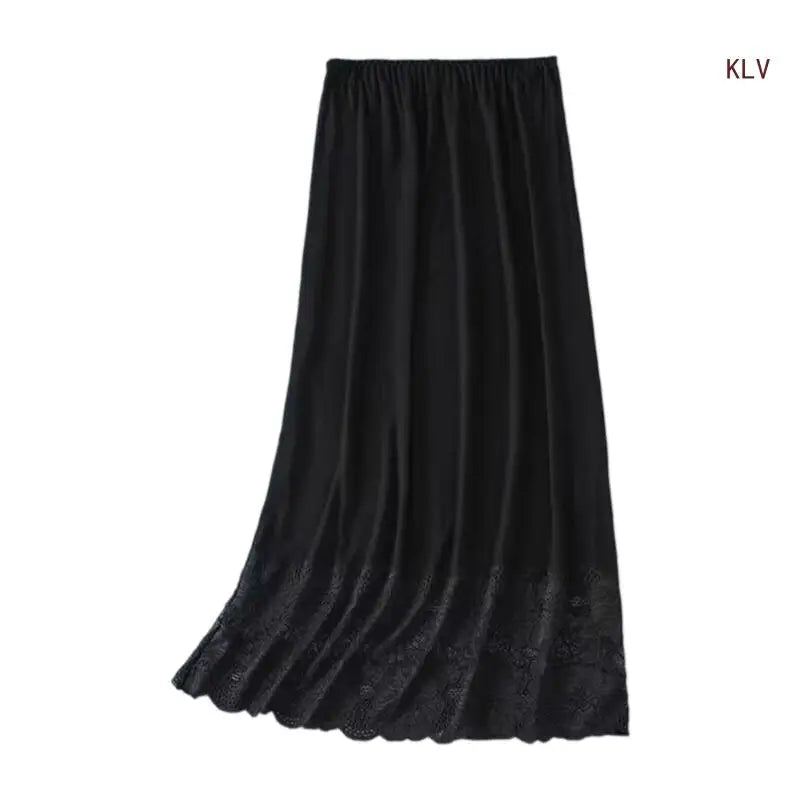 Womens Lace Trim Half Slip Long Underskirt Elastic Waist Solid Color Petticoat Basic Safety Half Skirt for Under Dresses