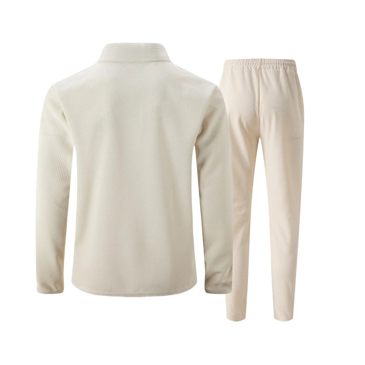 Mens Casual 2 Piece Set Waffle Texture Zip Up Jacket + Elastic Waist Trousers Comfortable Lightweight Suit for All