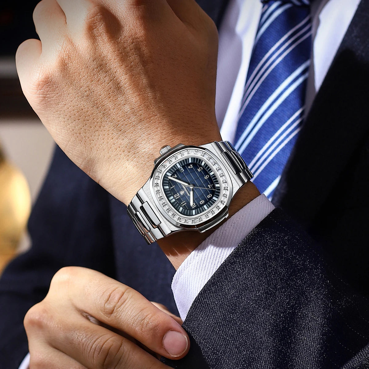 POEDAGAR Luxury Square Man Watches Waterproof Luminous Date Men Wristwatch Casual Male Clock Stainless Steel Men's Quartz Watch