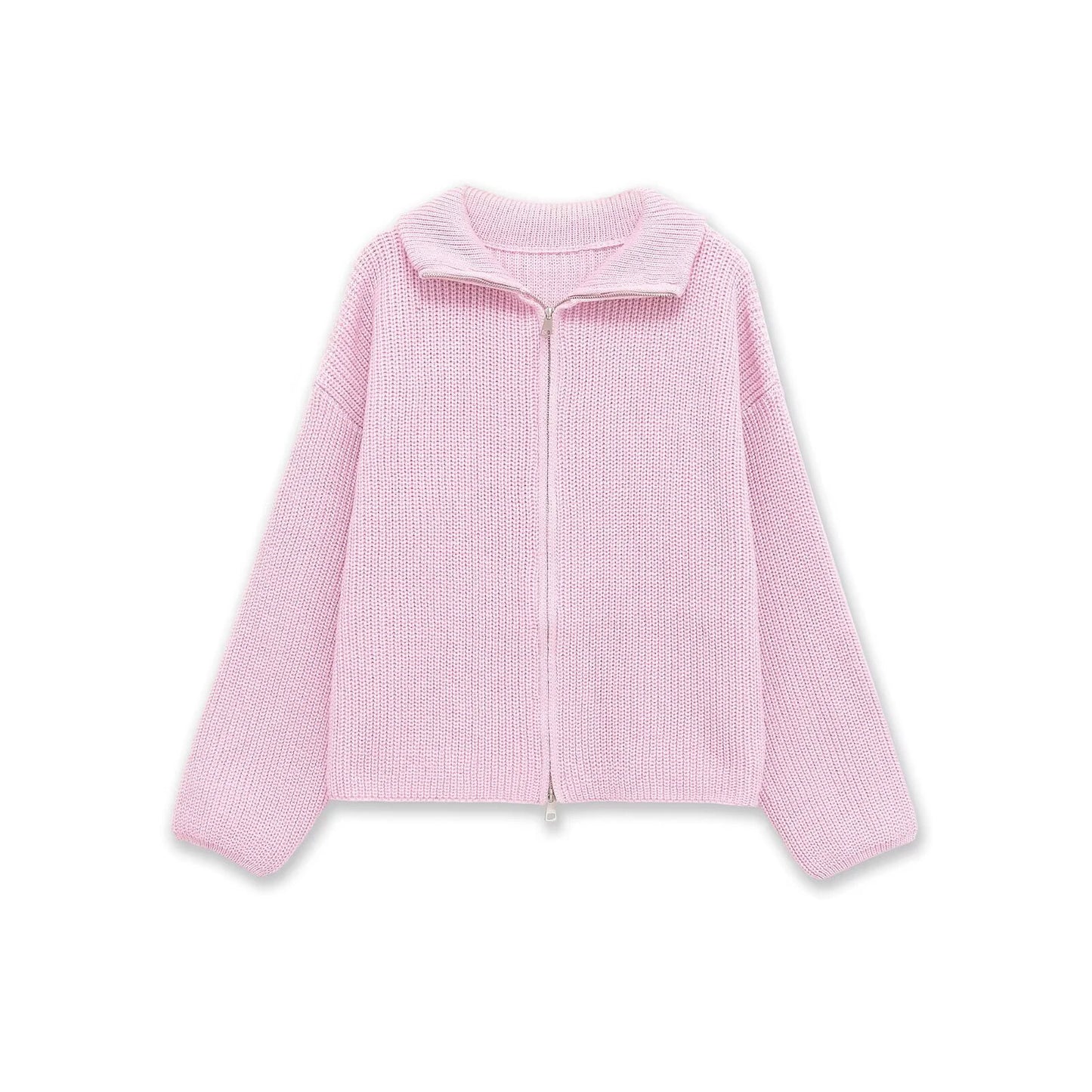 Spring New Arrivals Women's Loose and Lazy Style Sweater Cardigan Flared Lapel Long Sleeve Double Chain Stripe Knit Coat