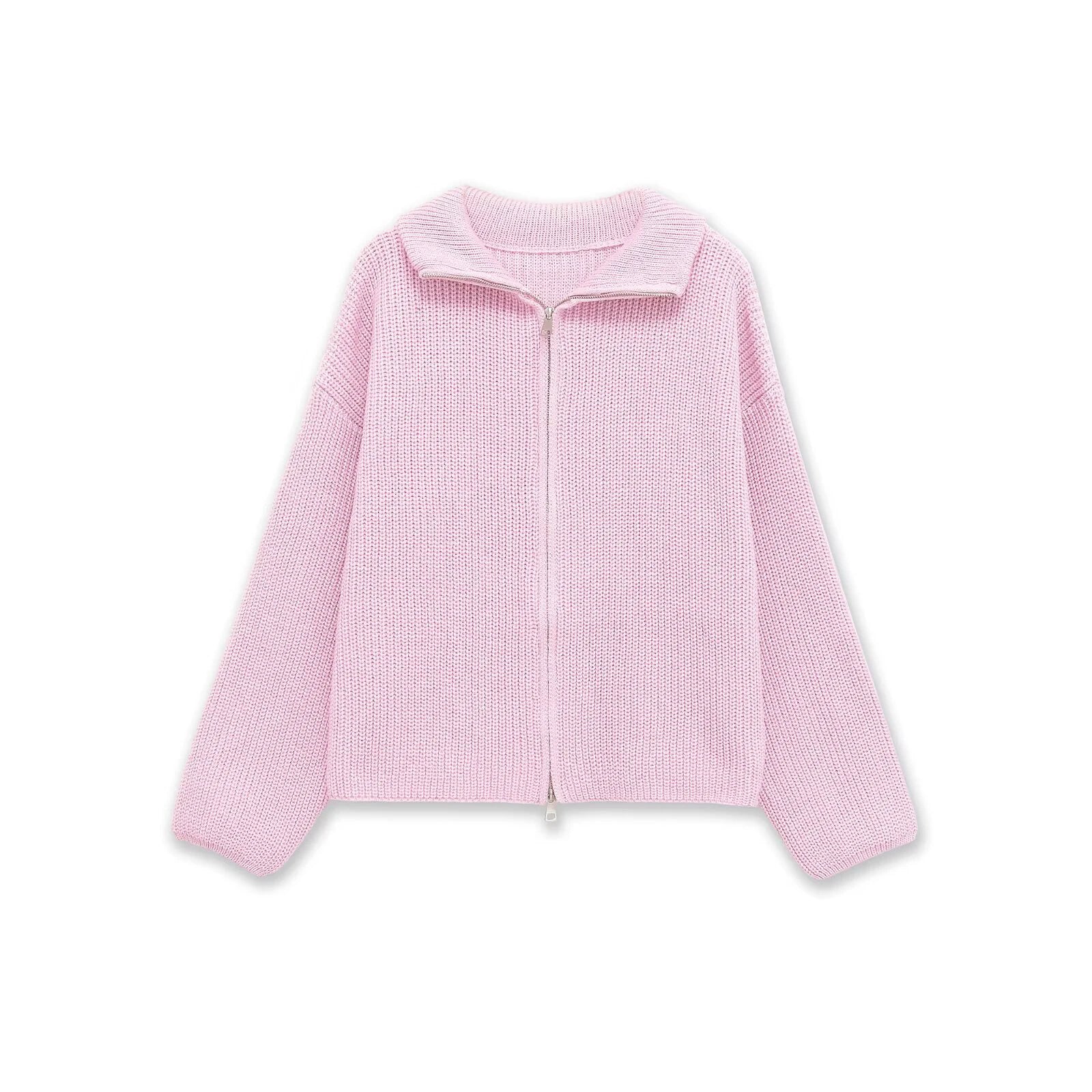 Spring New Arrivals Women's Loose and Lazy Style Sweater Cardigan Flared Lapel Long Sleeve Double Chain Stripe Knit Coat BAZAARHUBO