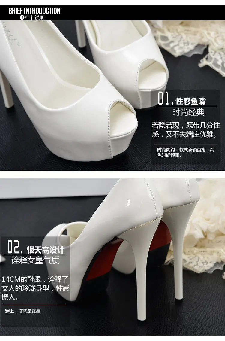 Women Pumps Sexy Platform Peep Toe Shoes 14cm Thin High Heels Stiletto Patent Leather Fashion Party Nighclub Wedding Dress Shoes