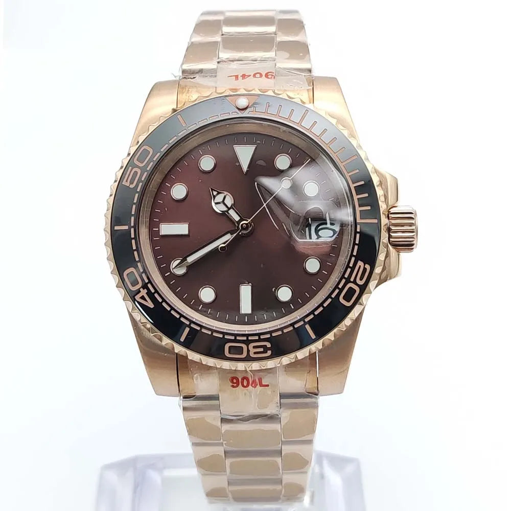 40mm Luxury Rose Gold Men's Watch Sapphire Perspective Back Automatic Watch Mechanical Gold Watch NH35 Stainless Steel Sport