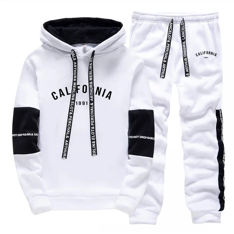 Mens Tracksuit Fashion Casual Hooded Sweatshirts Outdoors Sports Jogging Man Clothing Daily Versatile Single Piece Hoodie Pants