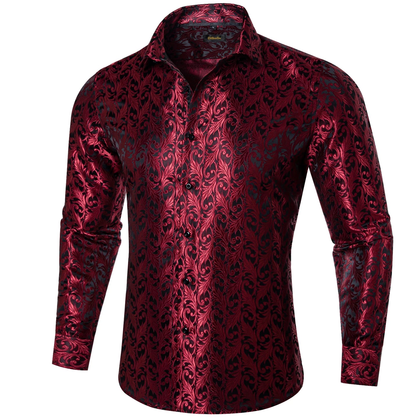 Luxury Purple Paisley Polyester Shirts for Men Long Sleeve Wedding Prom Men Clothing Button Down Collar Social Dress Shirt