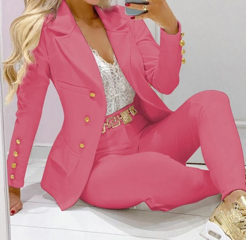 Womens Autumn Two Piece Coat And Pants Set Casual Jacket Trousers 2023