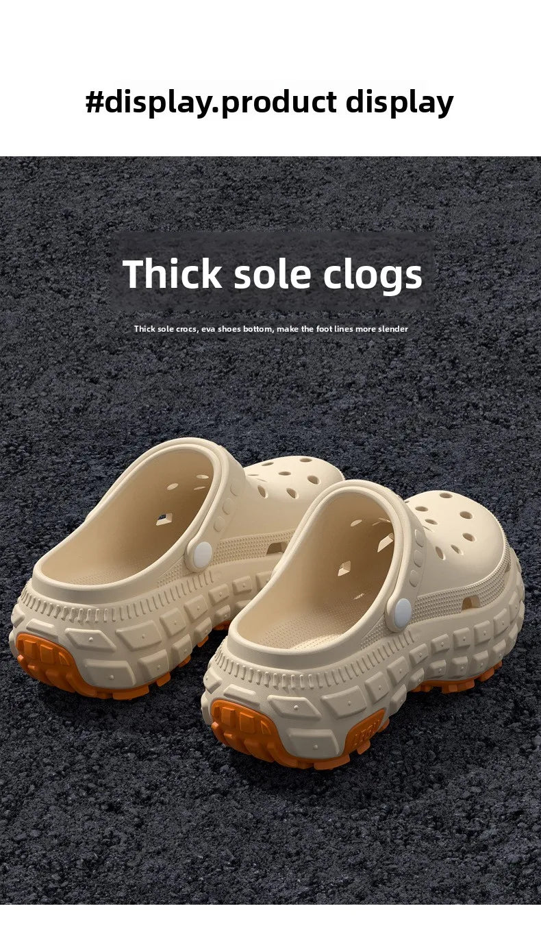Thick soled perforated shoes for men, trendy summer outerwear, anti slip, wear-resistant, non smelly driving sandals for men